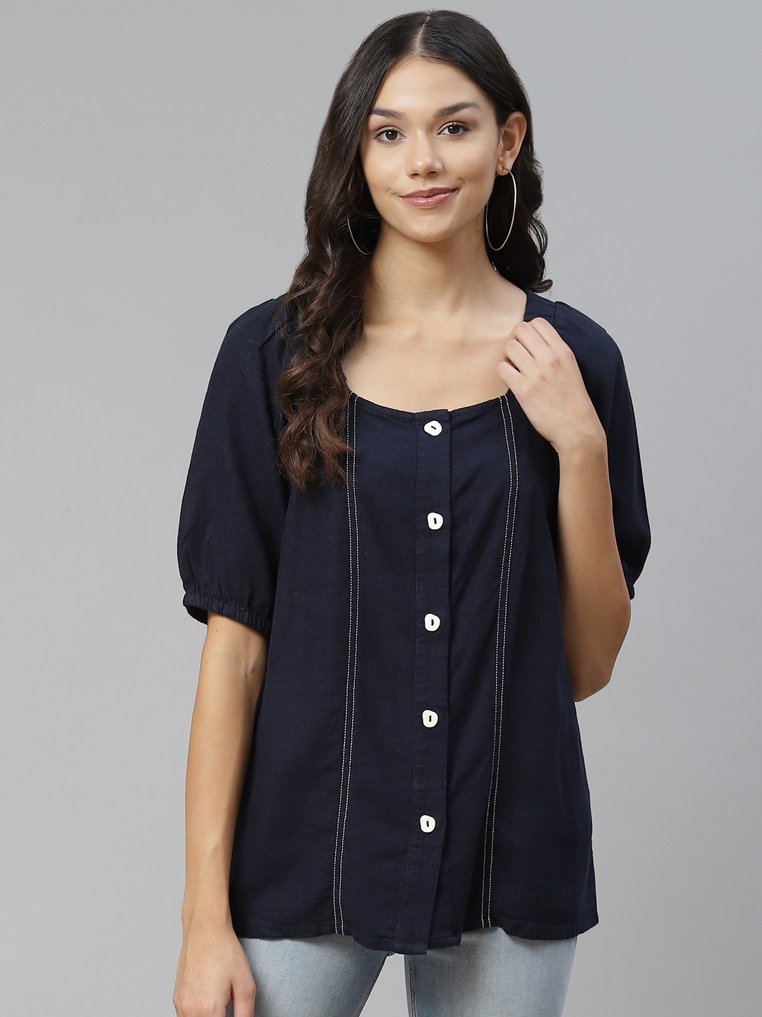 

Marks & Spencer Navy Blue Solid Regular Top