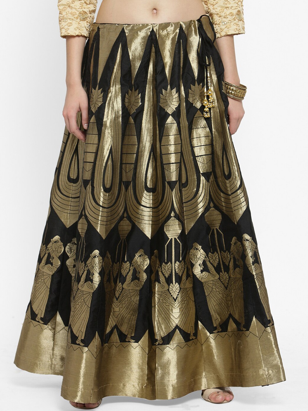 

Clora Creation Women Black & Gold-Coloured Printed Flared Maxi Skirt