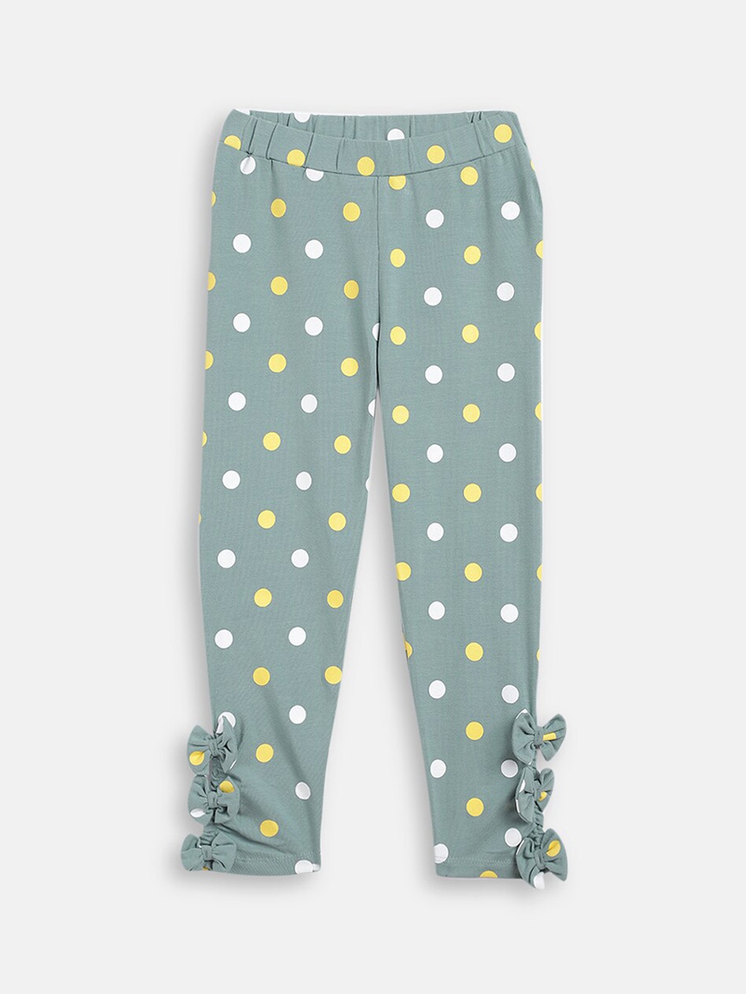 

Blue Giraffe Girls Sea Green & White Printed Cotton Leggings