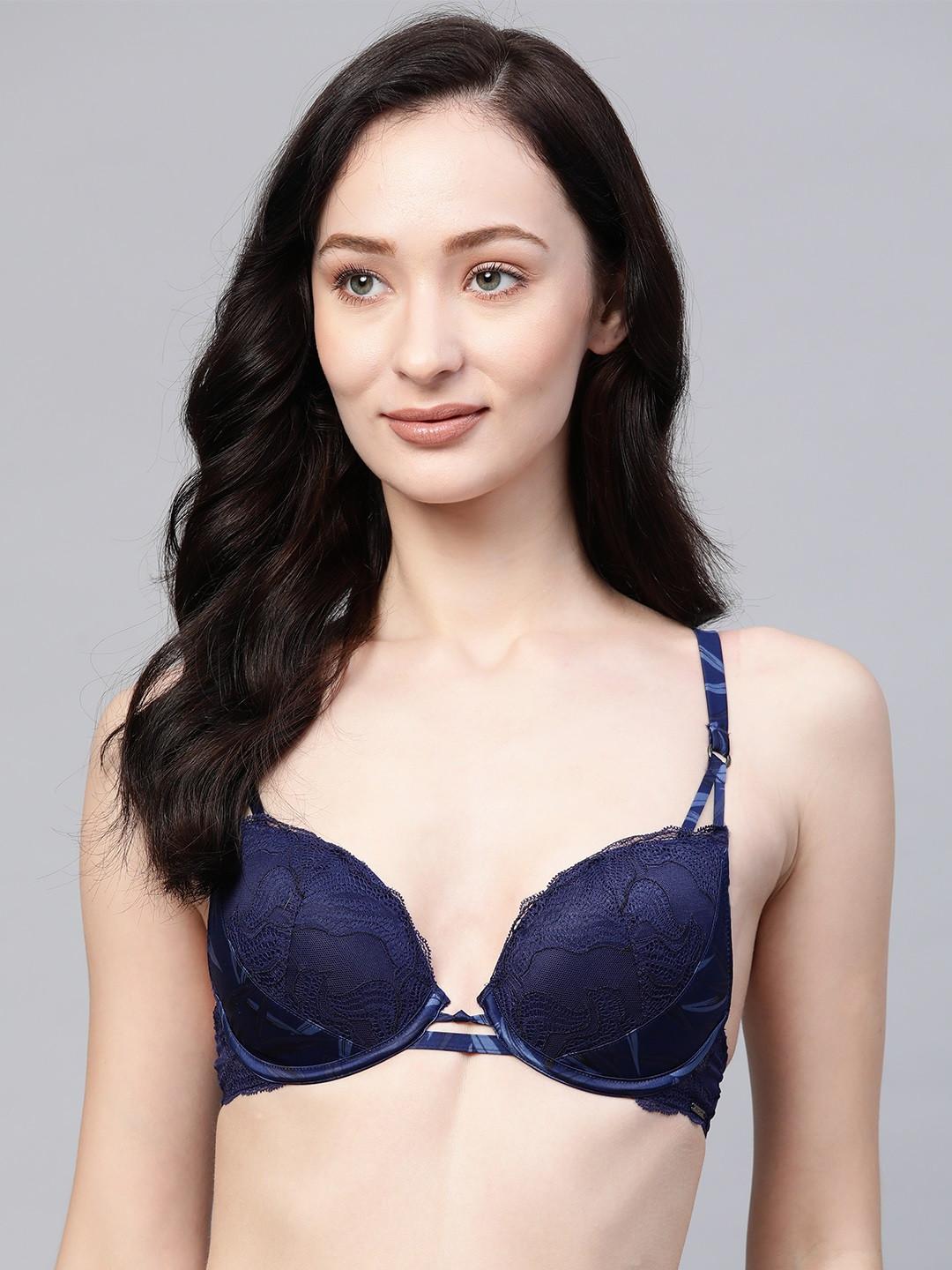 

Marks & Spencer Navy Blue Abstract Plunge Bra - Underwired Lightly Padded