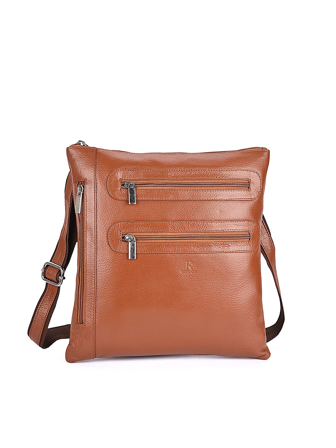 

K London Unisex Camel Brown Textured Messenger Bag