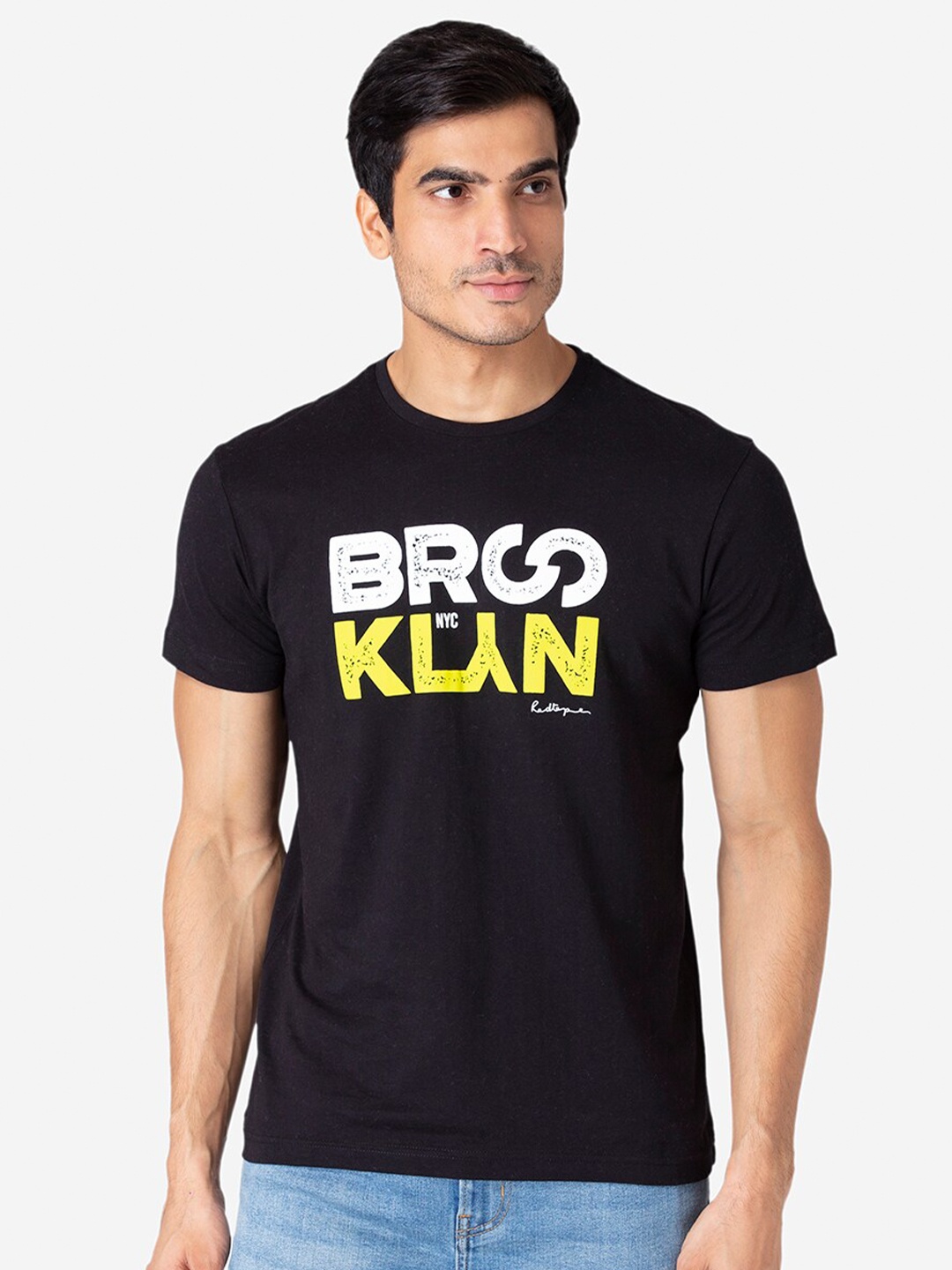

Red Tape Men Black Typography Printed Pure Cotton T-shirt