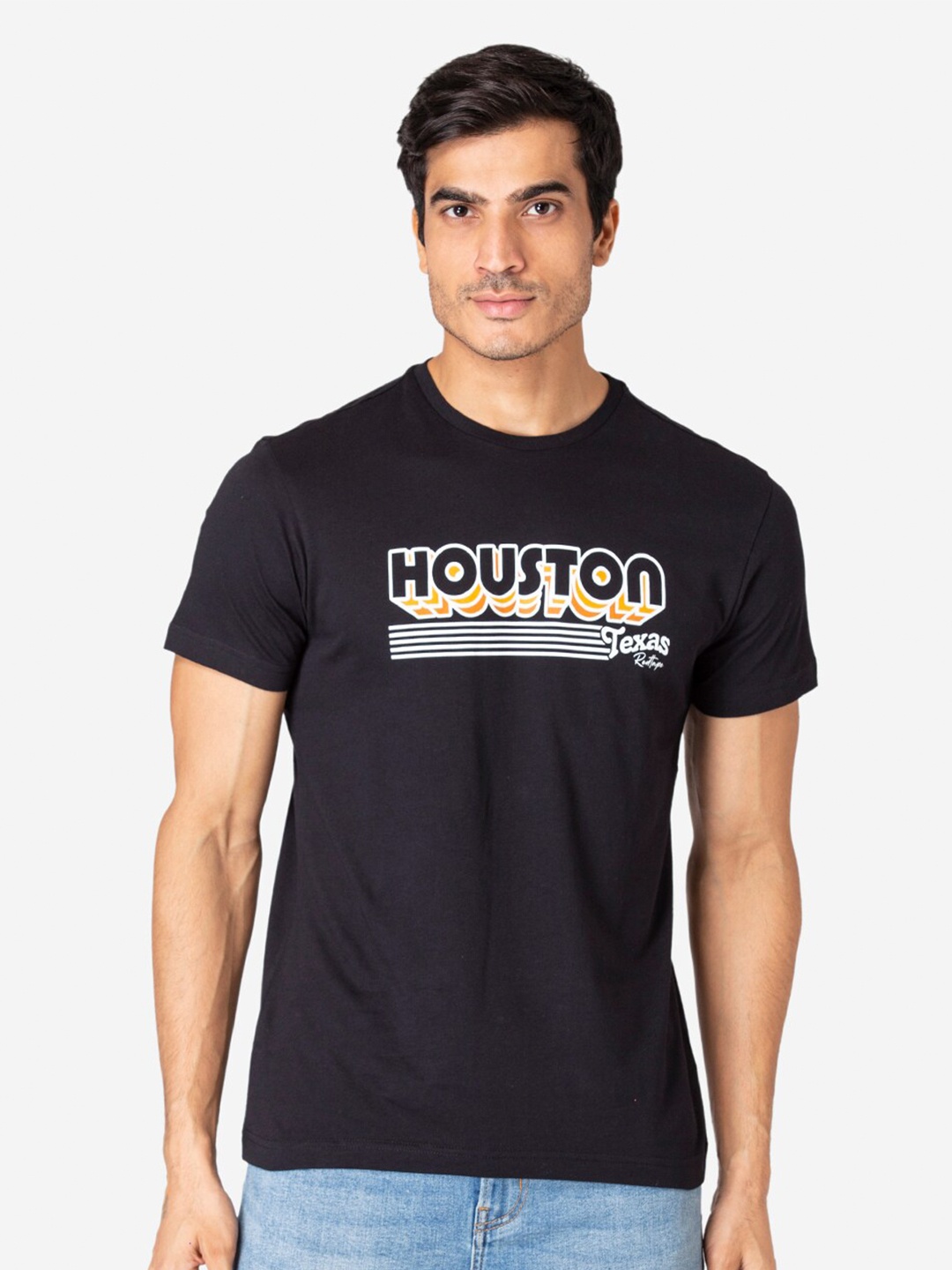 

Red Tape Men Black Typography Printed Pure Cotton T-shirt