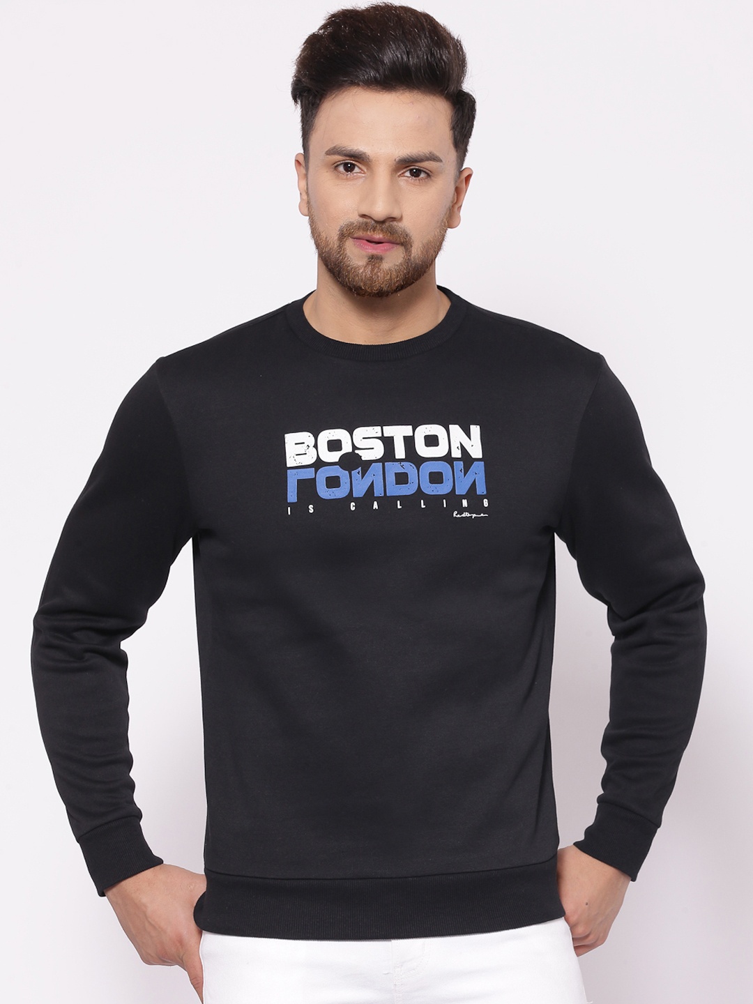 

Red Tape Men Black Printed Cotton Pullover Sweatshirt