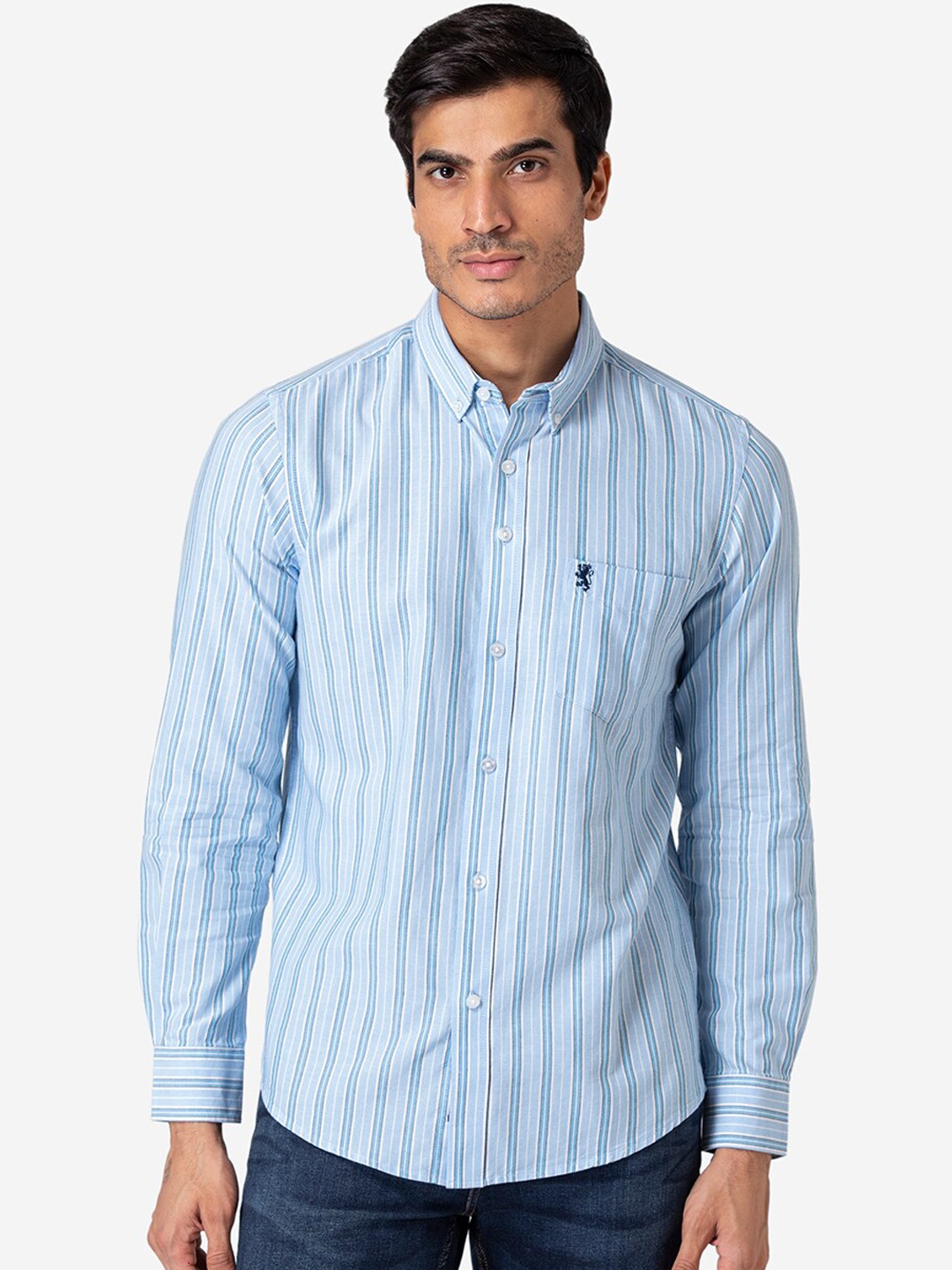 

Red Tape Men Blue Striped Cotton Casual Shirt