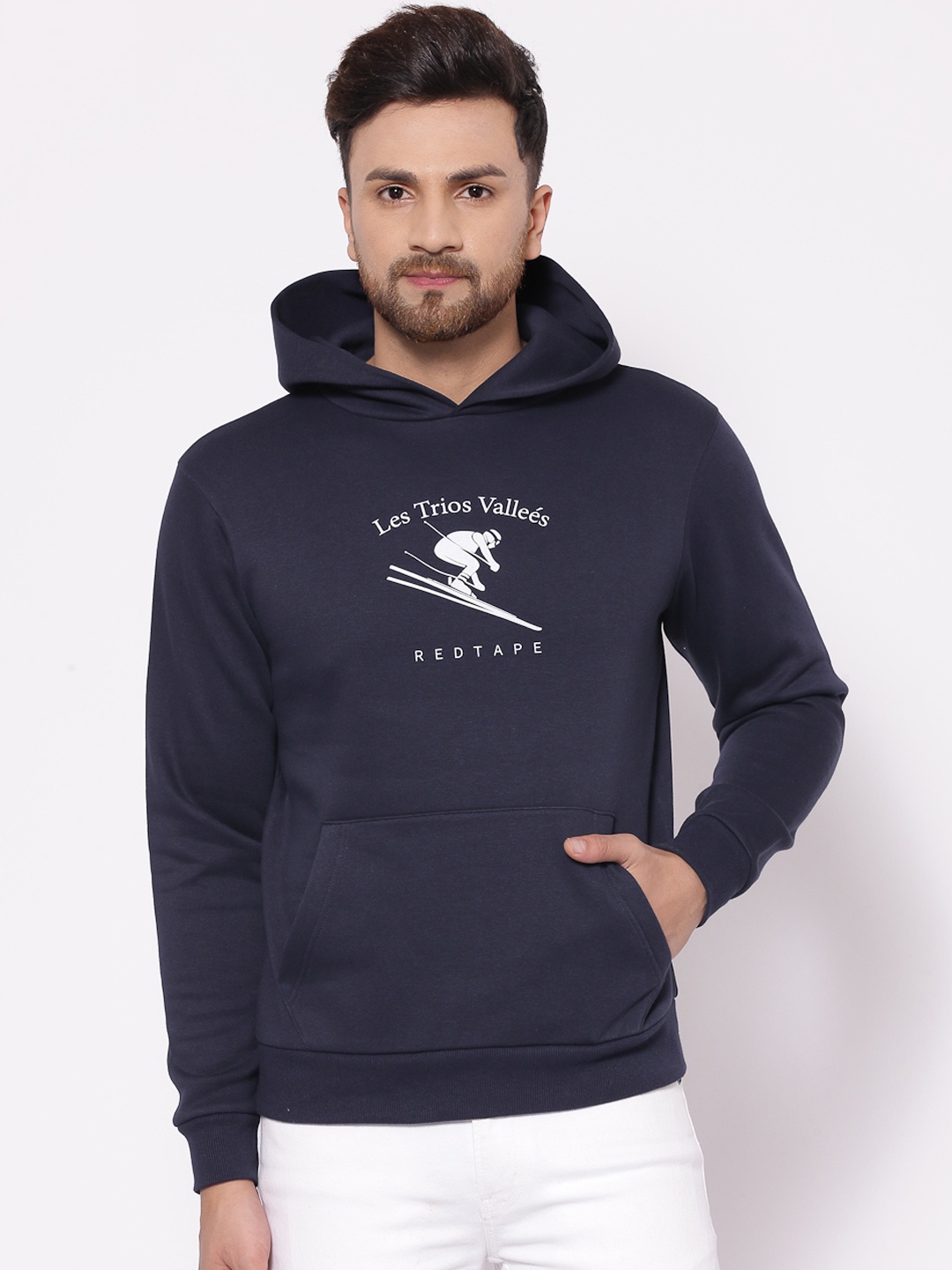 

Red Tape Men Navy Blue Printed Hooded Sweatshirt