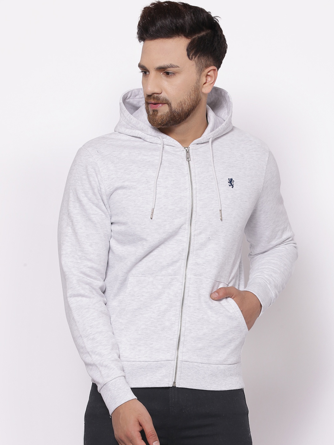 

Red Tape Men Grey Melange Printed Hooded Sweatshirt