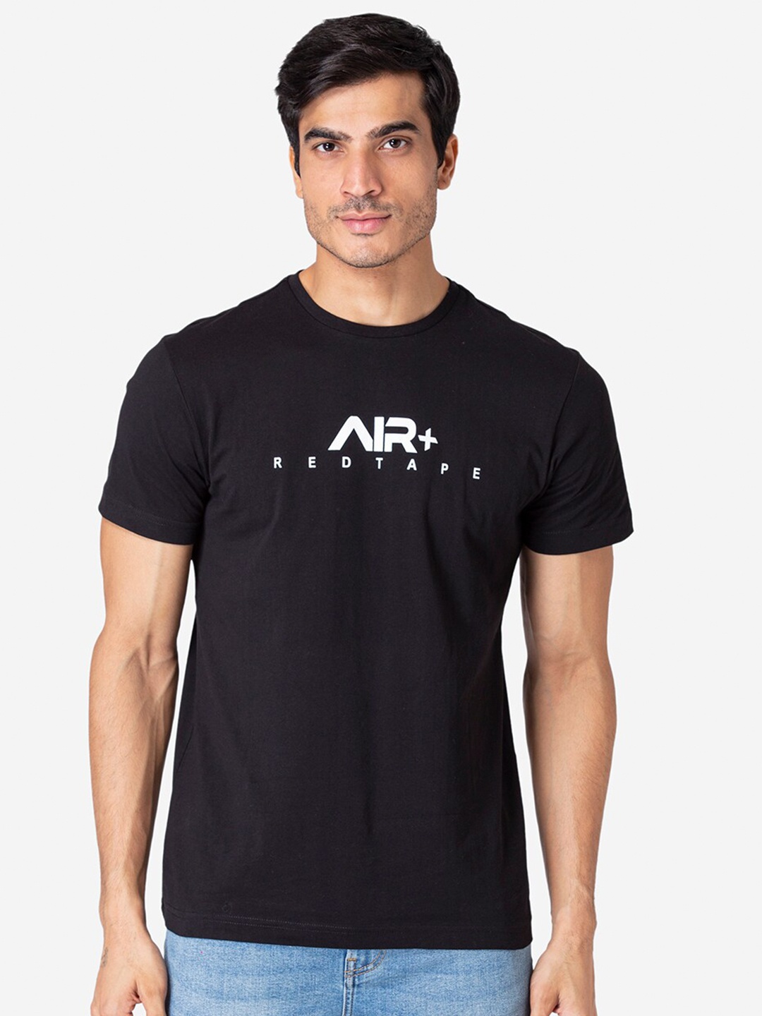 

Red Tape Men Black Typography Printed Pure Cotton T-shirt