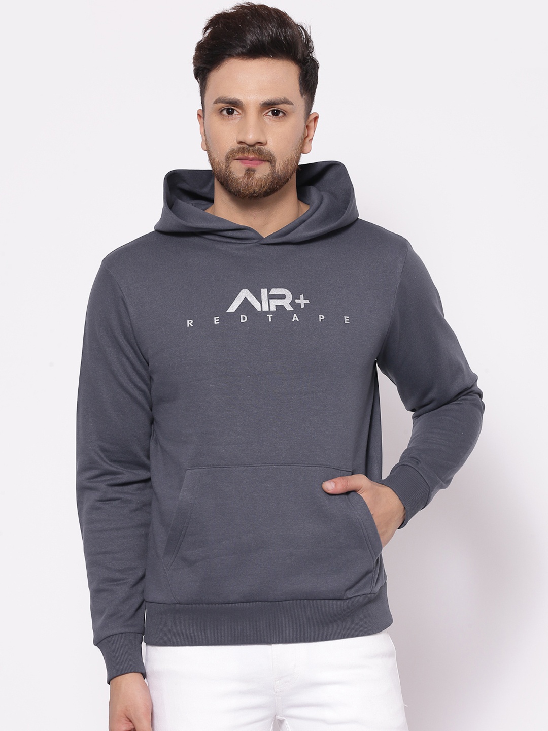 

Red Tape Men Grey Printed Hooded Sweatshirt