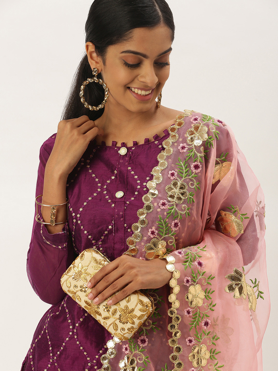 

LADUSAA Purple Unstitched Dress Material
