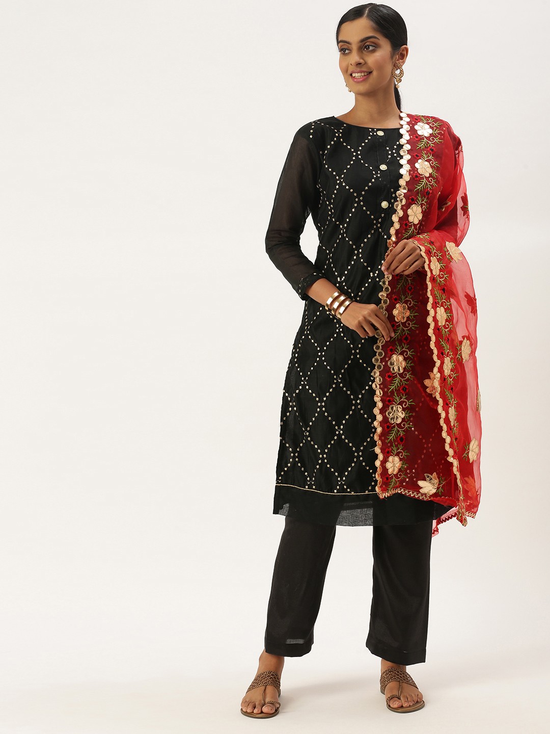

LADUSAA Black Unstitched Dress Material