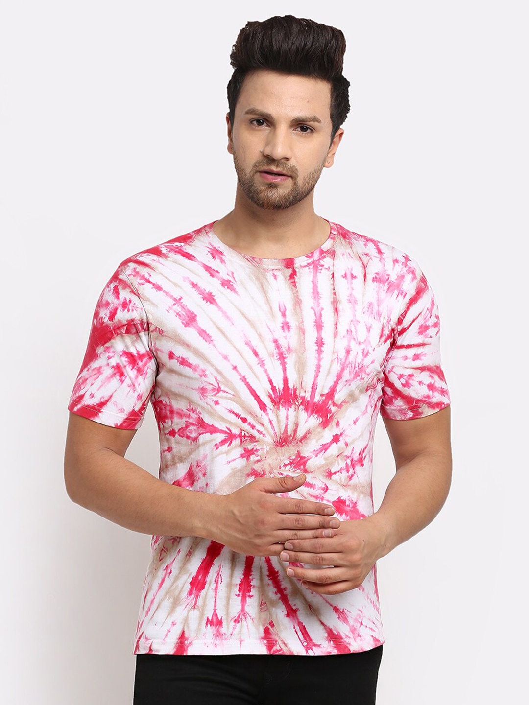 

Ennoble Men Pink & White Tie & Dyed T-shirt