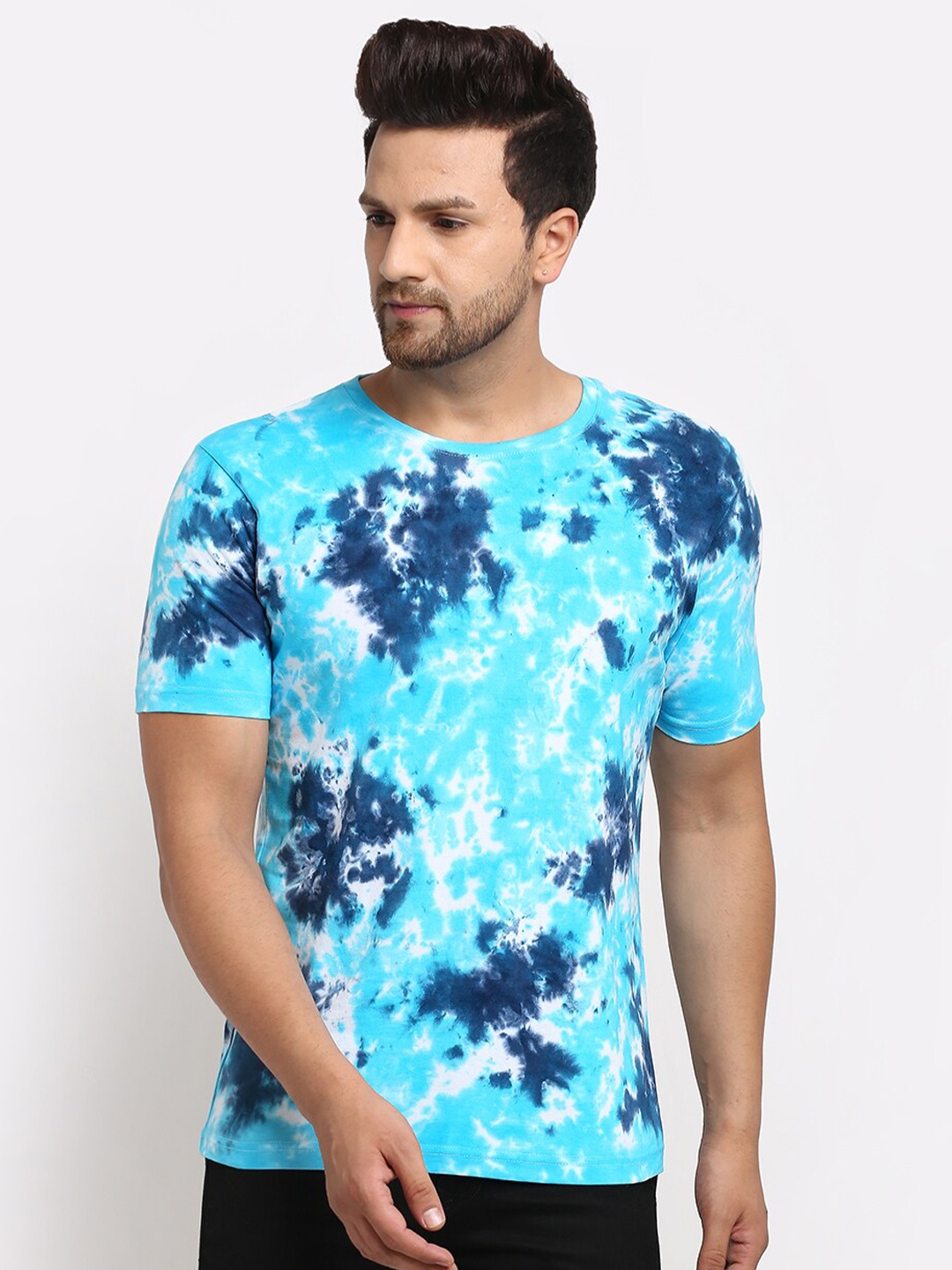 

Ennoble Men Blue White Tie Dye Pure Cotton T-shirt