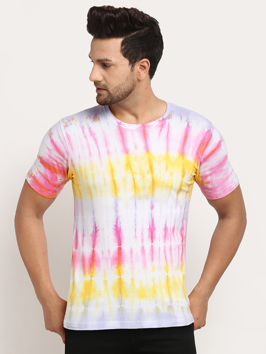 

Ennoble Men Multicoloured Tie Dye Cotton Pure Cotton T-shirt, Multi