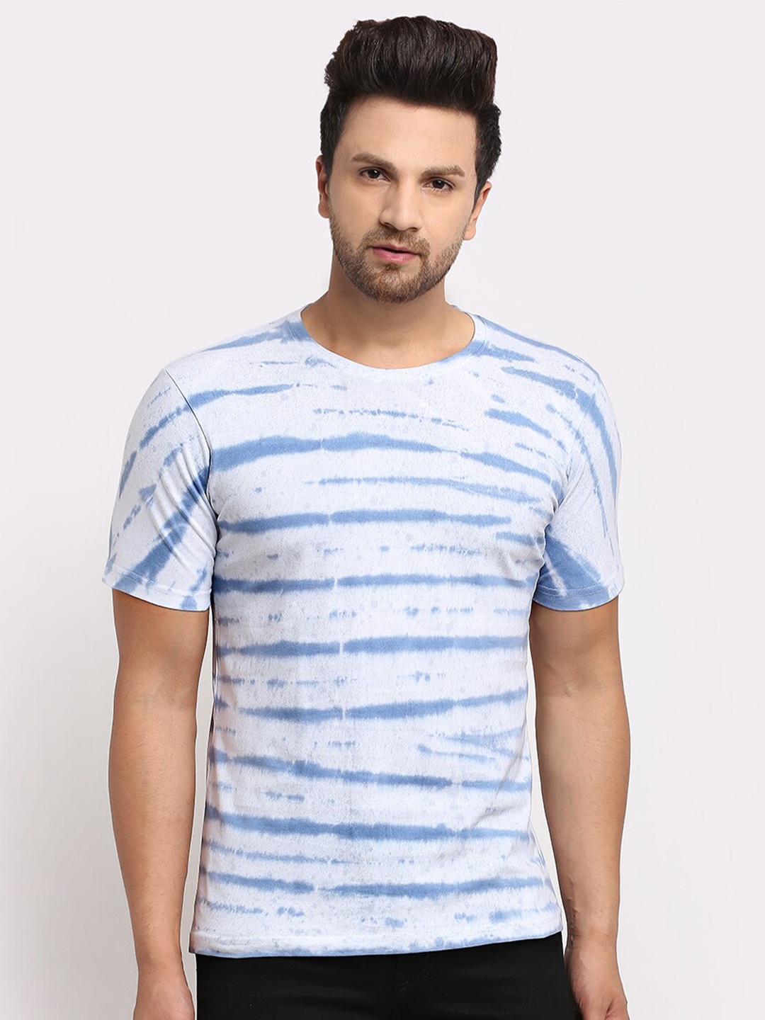

Ennoble Men Grey Blue Tie Dyed Combed Cotton Pure Cotton T-shirt