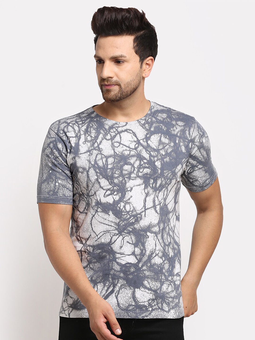 

Ennoble Men Grey White Tie Dye Organic Pure Cotton T-shirt