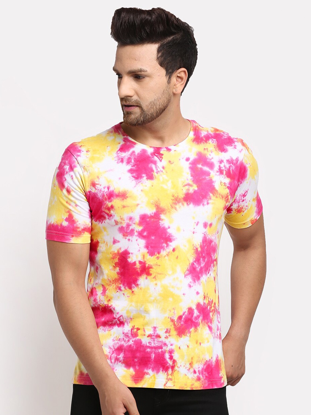 

Ennoble Men Pink Yellow Tie Dye Organic Pure Cotton T-shirt
