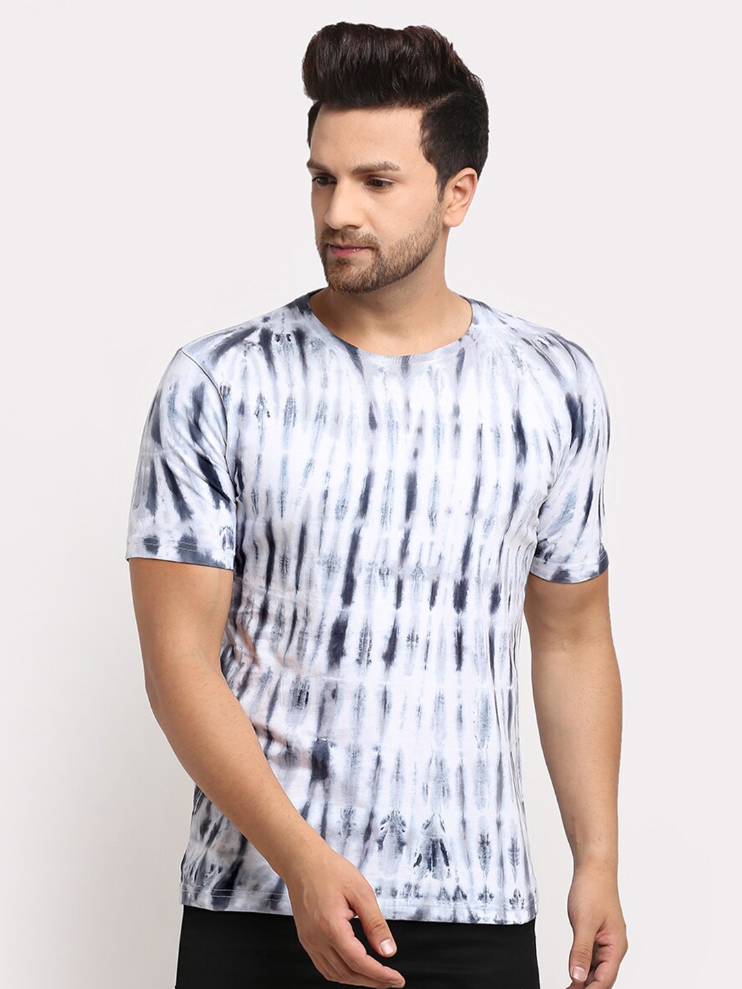 

Ennoble Men Grey White Tie Dye Organic cotton Pure Cotton T-shirt