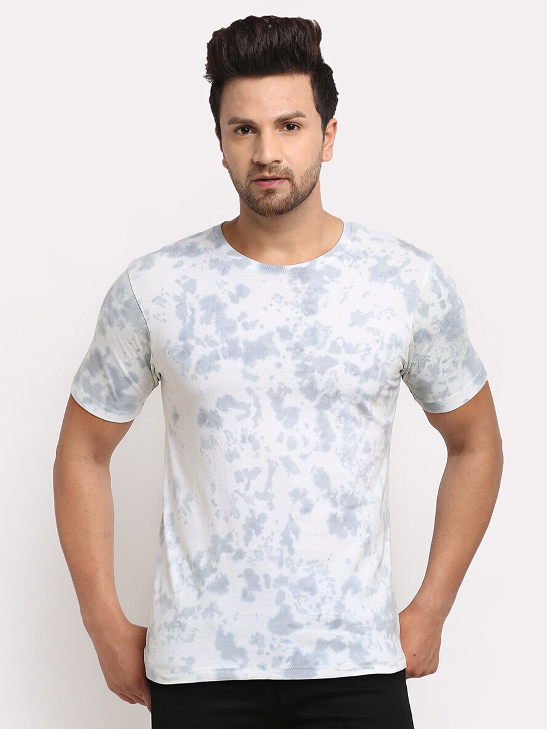 

Ennoble Men Grey White Tie Dye Organic Pure Cotton T-shirt
