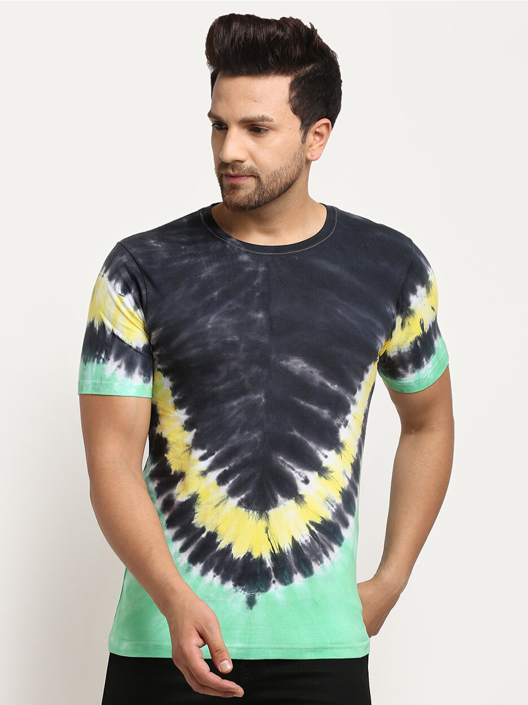 

Ennoble Men Multicoloured Tie Dyed Combed Cotton Pure Cotton T-shirt, Multi