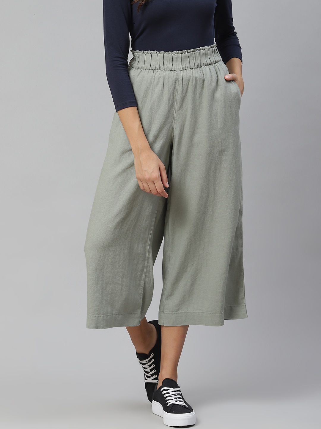 

Marks & Spencer Women Olive Green Solid Flared Culottes