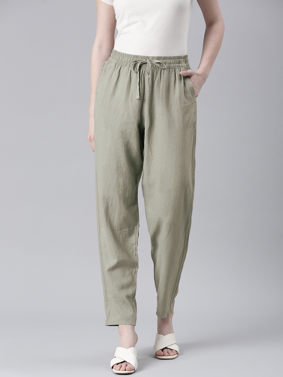 

Marks & Spencer Women Solid Mid Rise Pleated Joggers, Grey