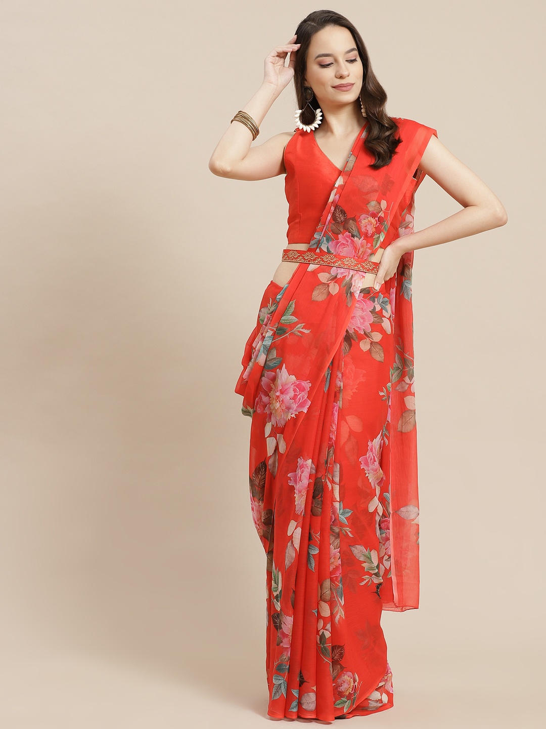 

Shae by SASSAFRAS Floral Saree, Red