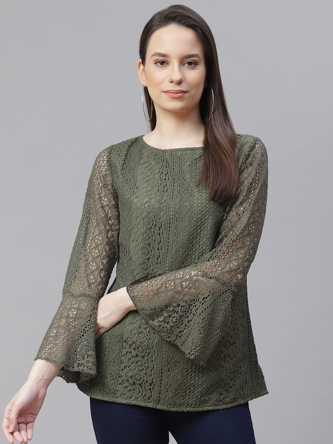 

Cottinfab Olive Green Regular Top