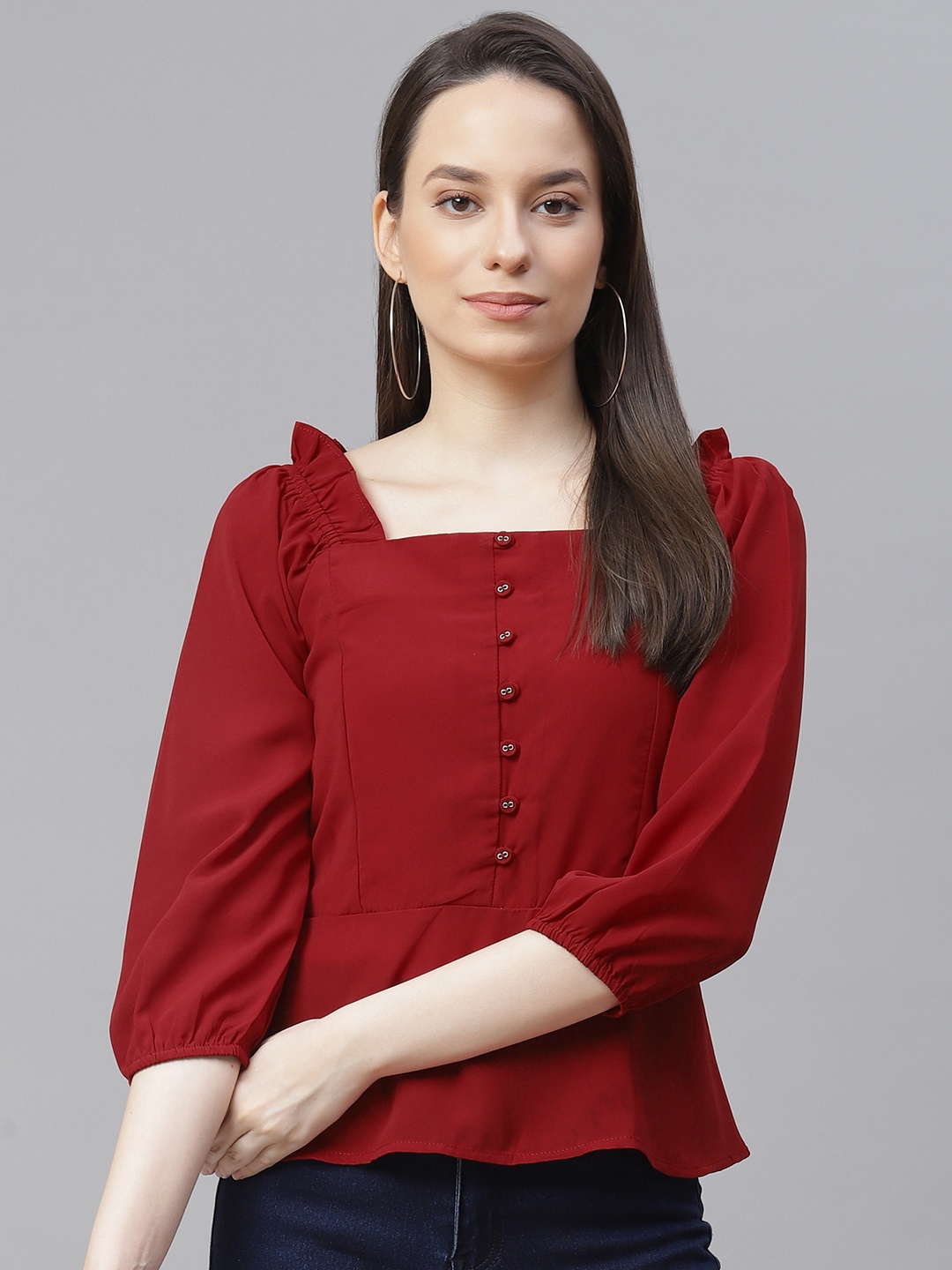 

Cottinfab Maroon Peplum Top