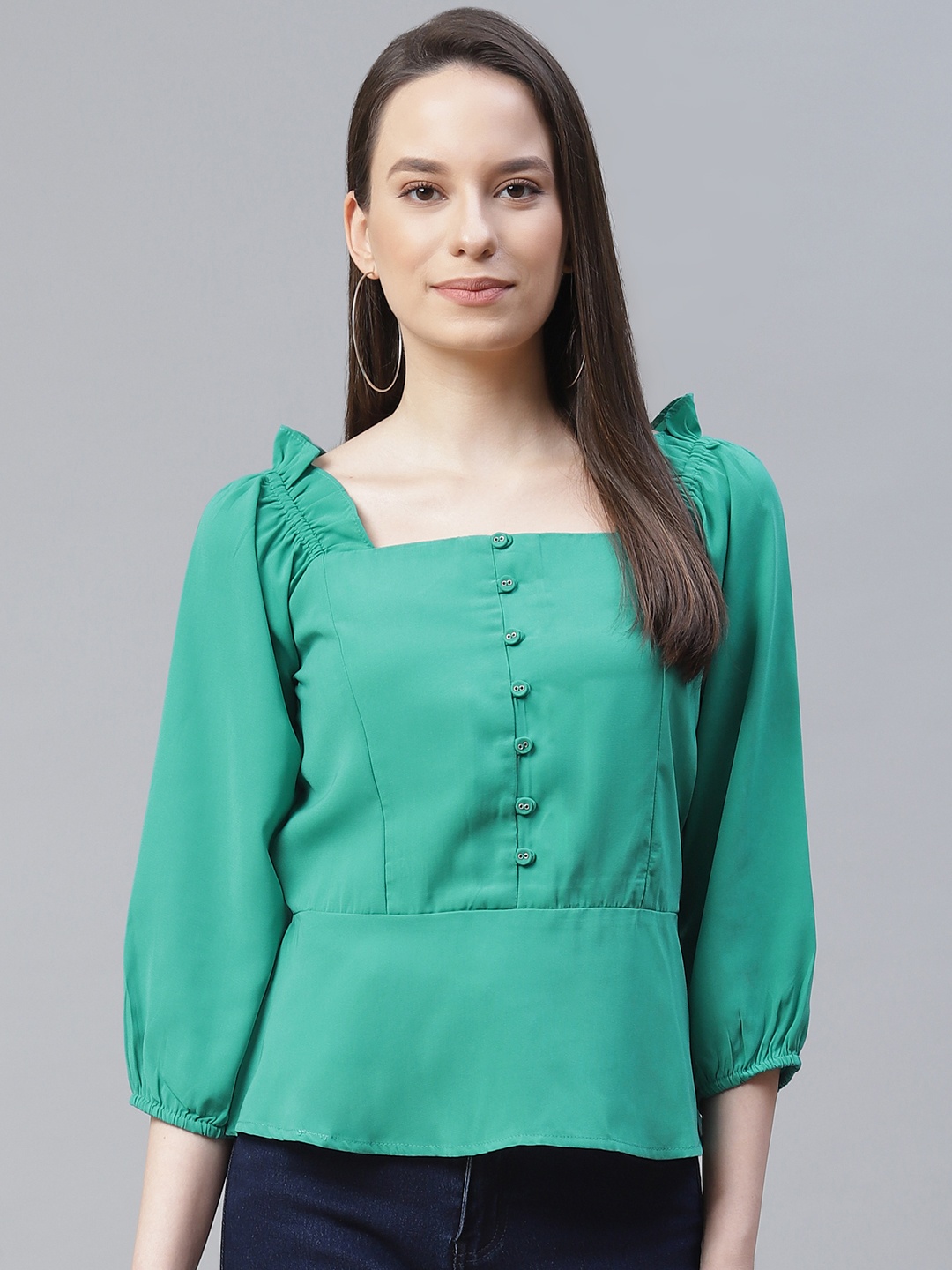 

Cottinfab Sea Green Peplum Top