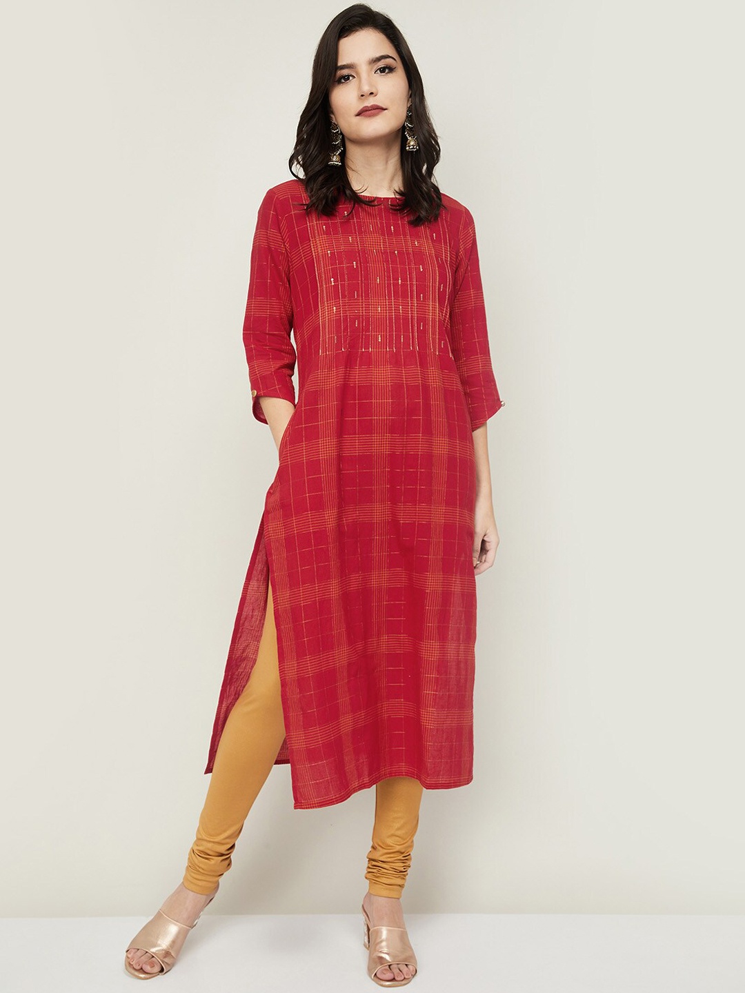 

Melange by Lifestyle Women Red Checked Printed Kurta