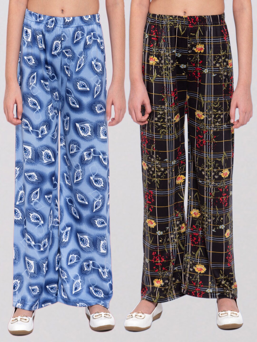 

KLOTTHE Girls Set of 2 Multi Printed Palazzos, Blue