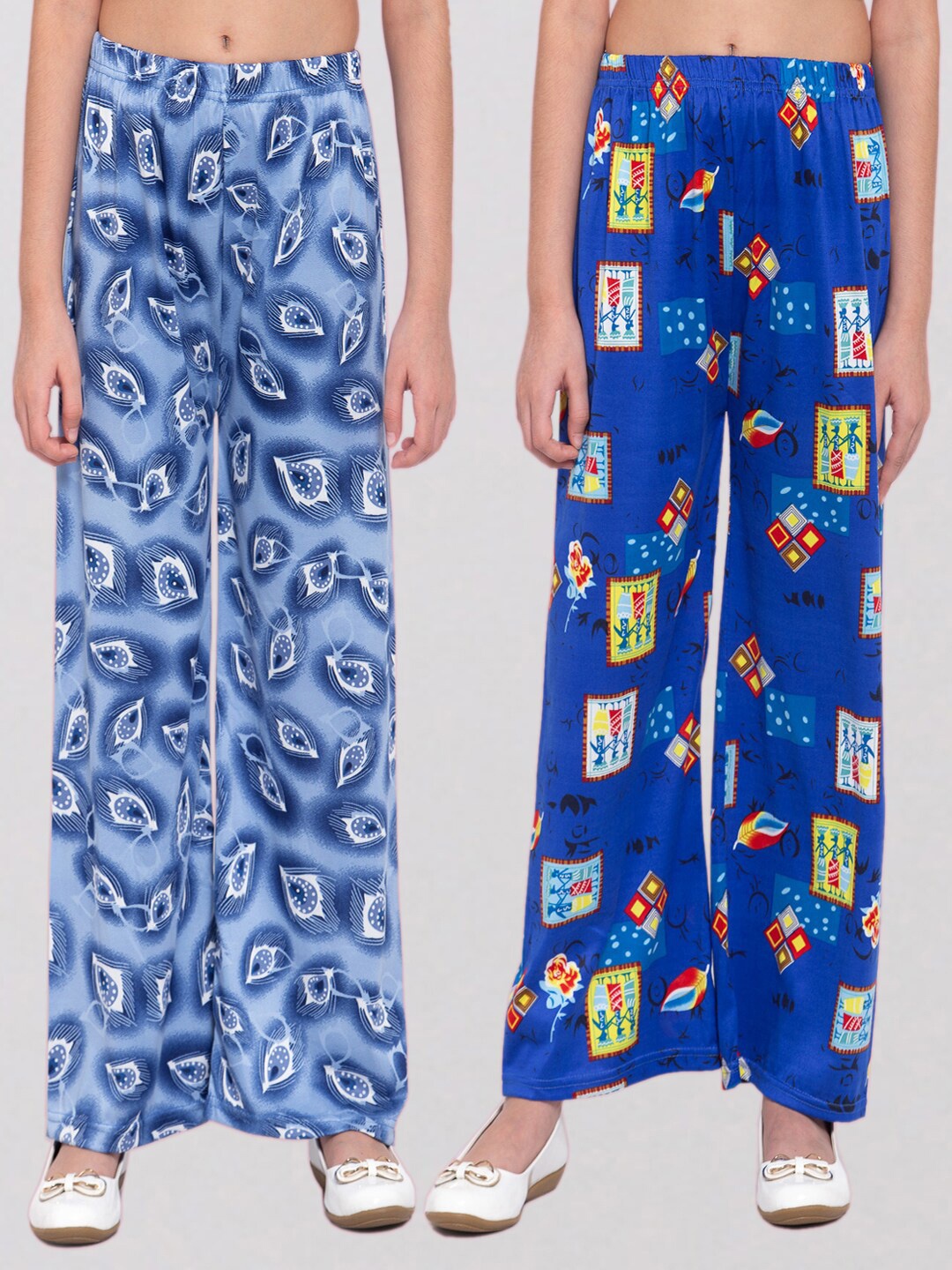 

KLOTTHE Girls Pack of 2 Blue & Red Floral Printed Wide Leg Palazzos