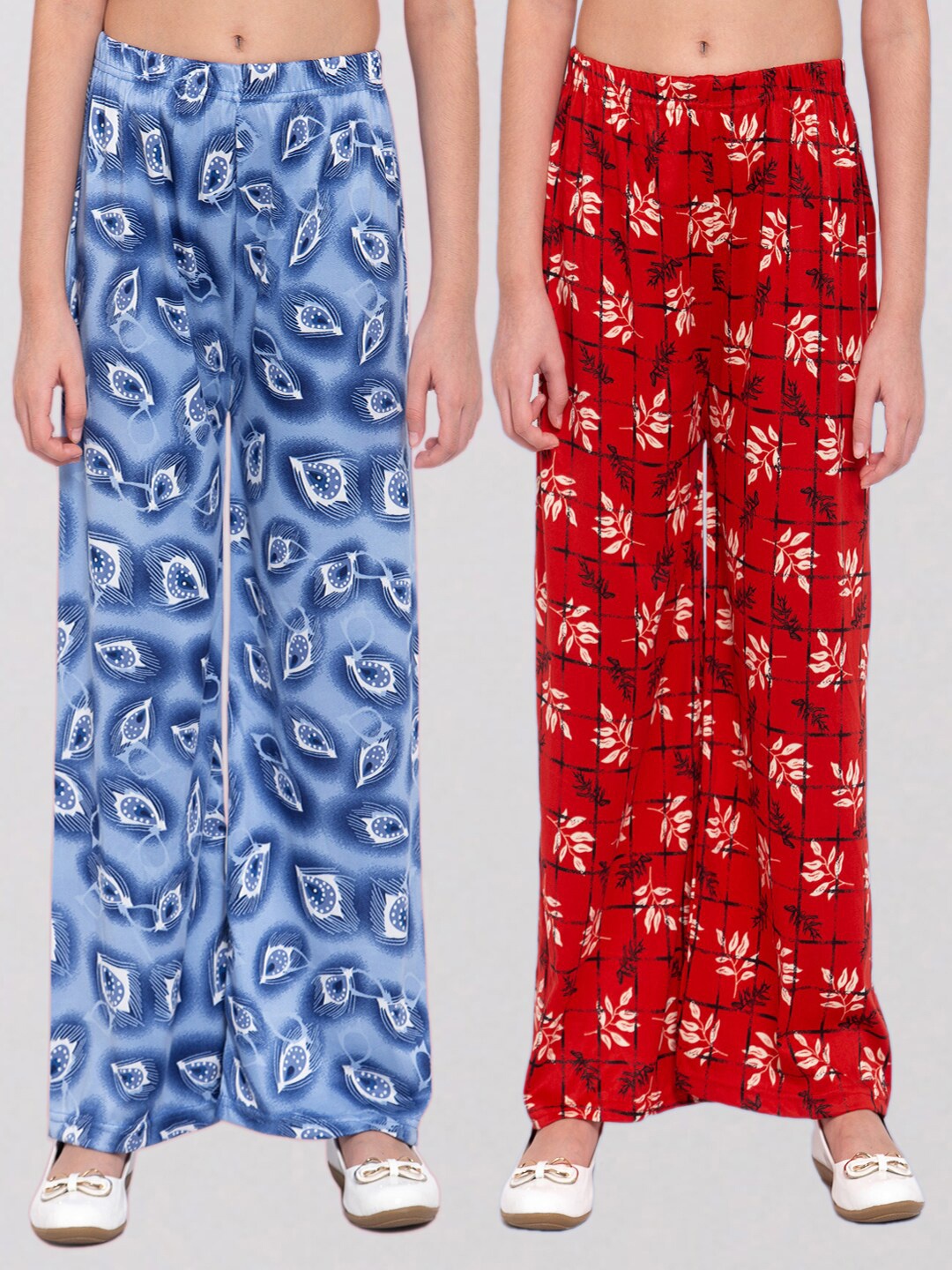 

KLOTTHE Girls Pack Of 2 Multicoloured & Red Floral Printed Palazzos, Multi