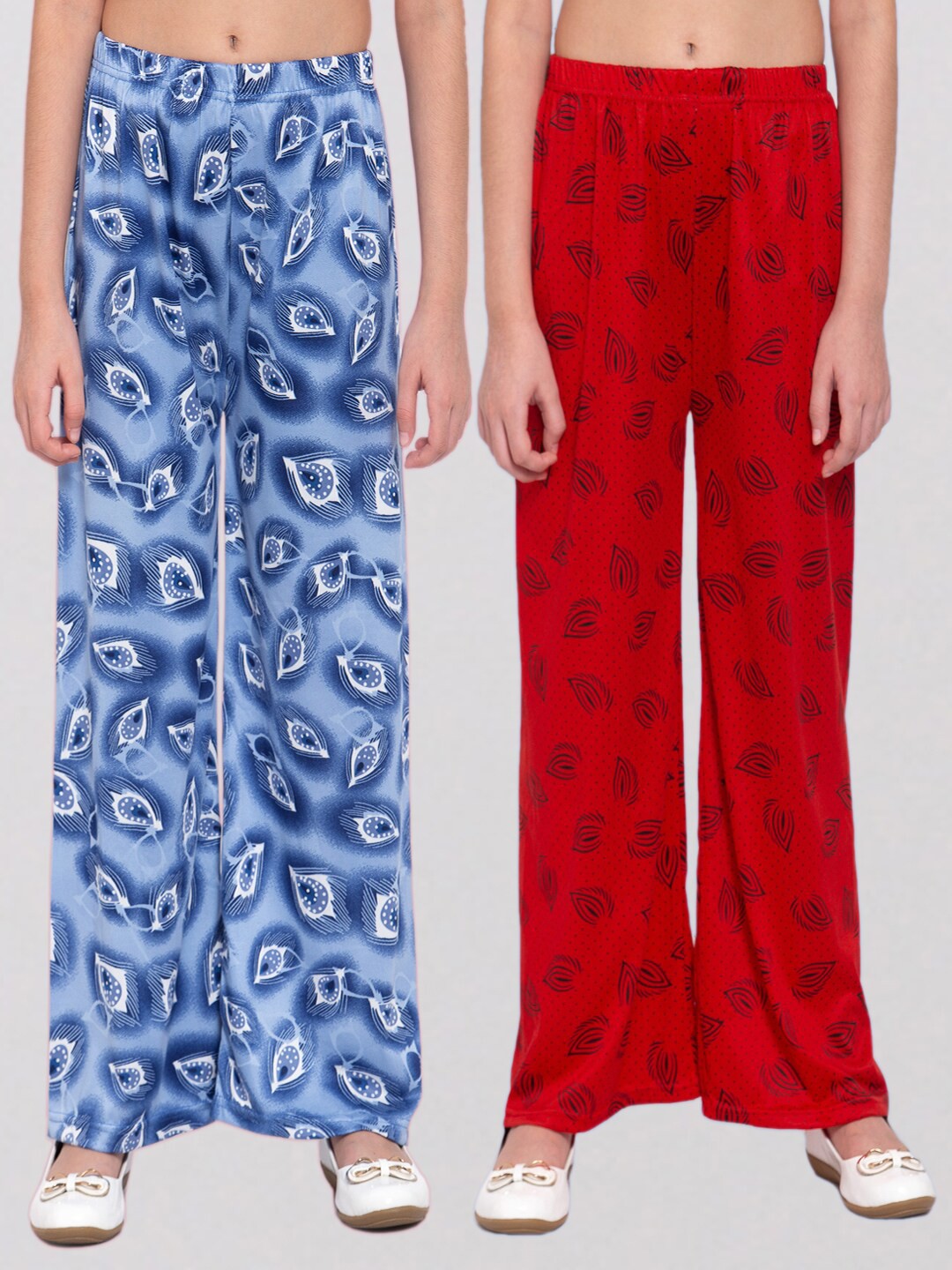 

KLOTTHE Girls Red & Blue 2 Printed Palazzos