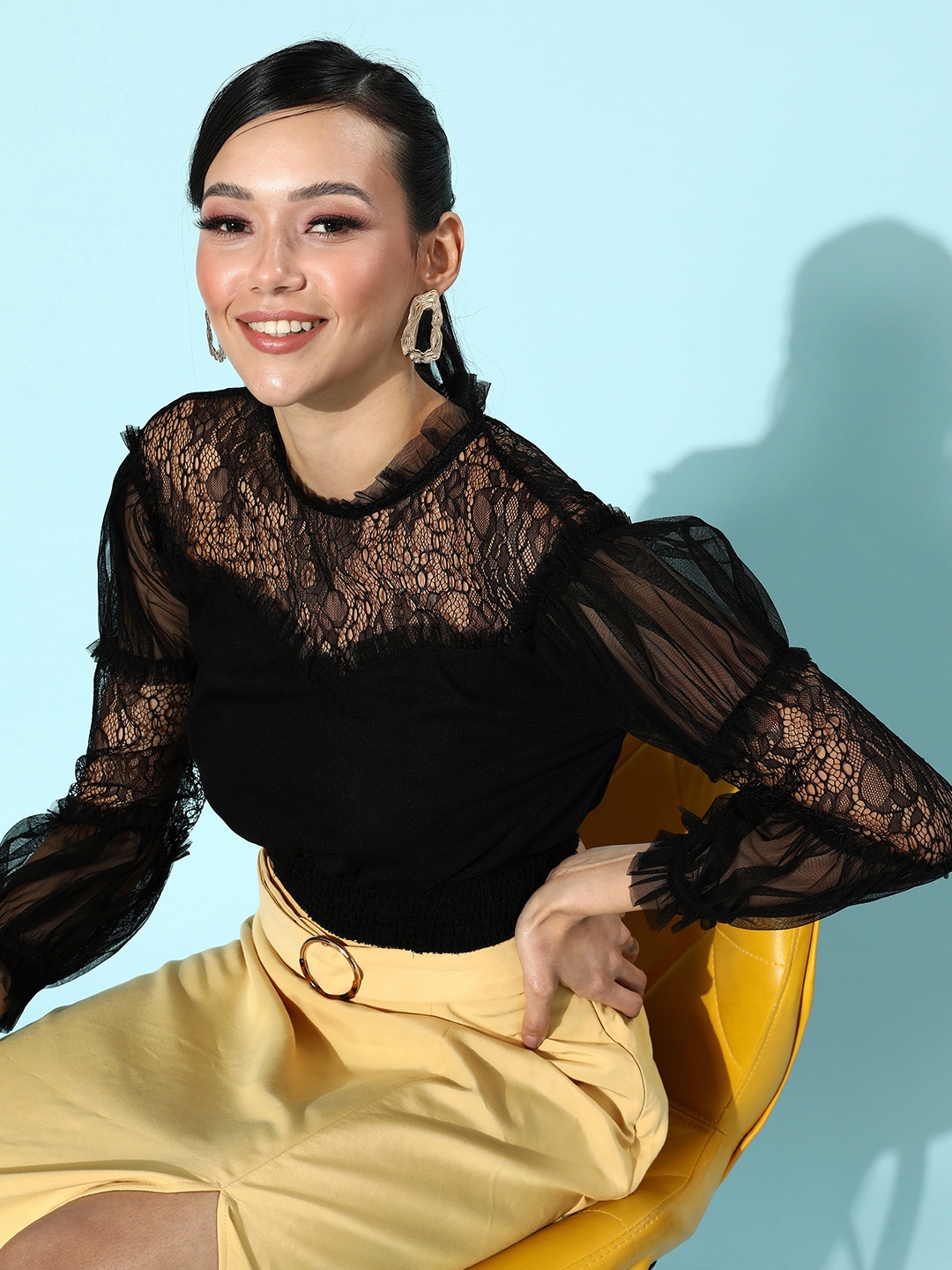 

Antheaa Women Stylish Black Self Design Top