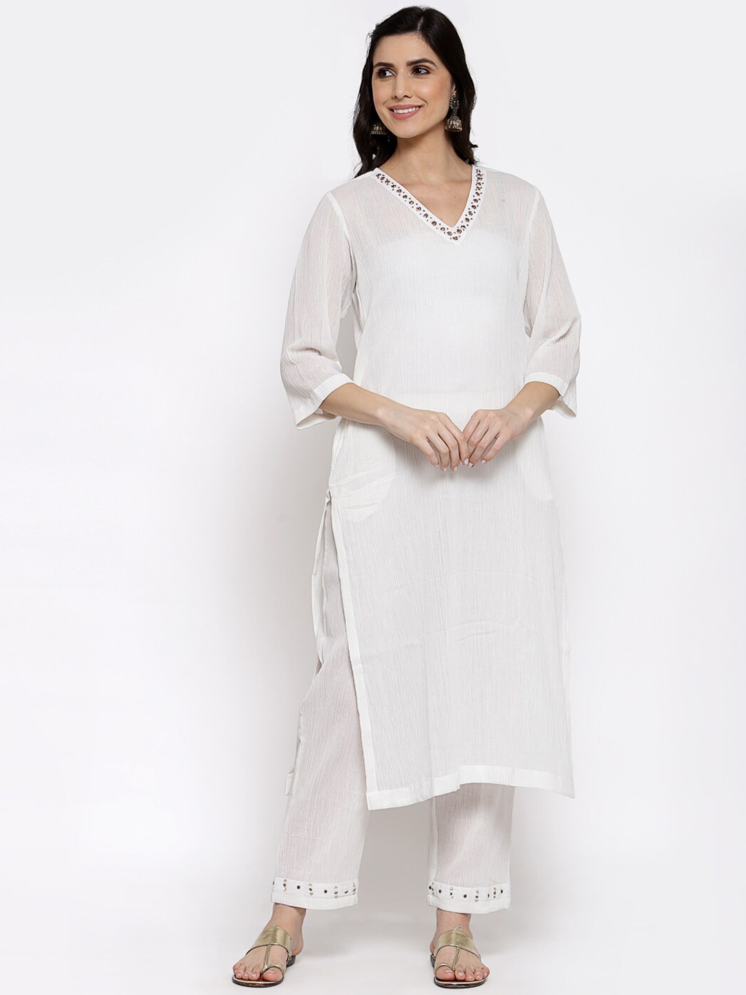

DART STUDIO Women White Regular Pure Cotton Kurta with Palazzos