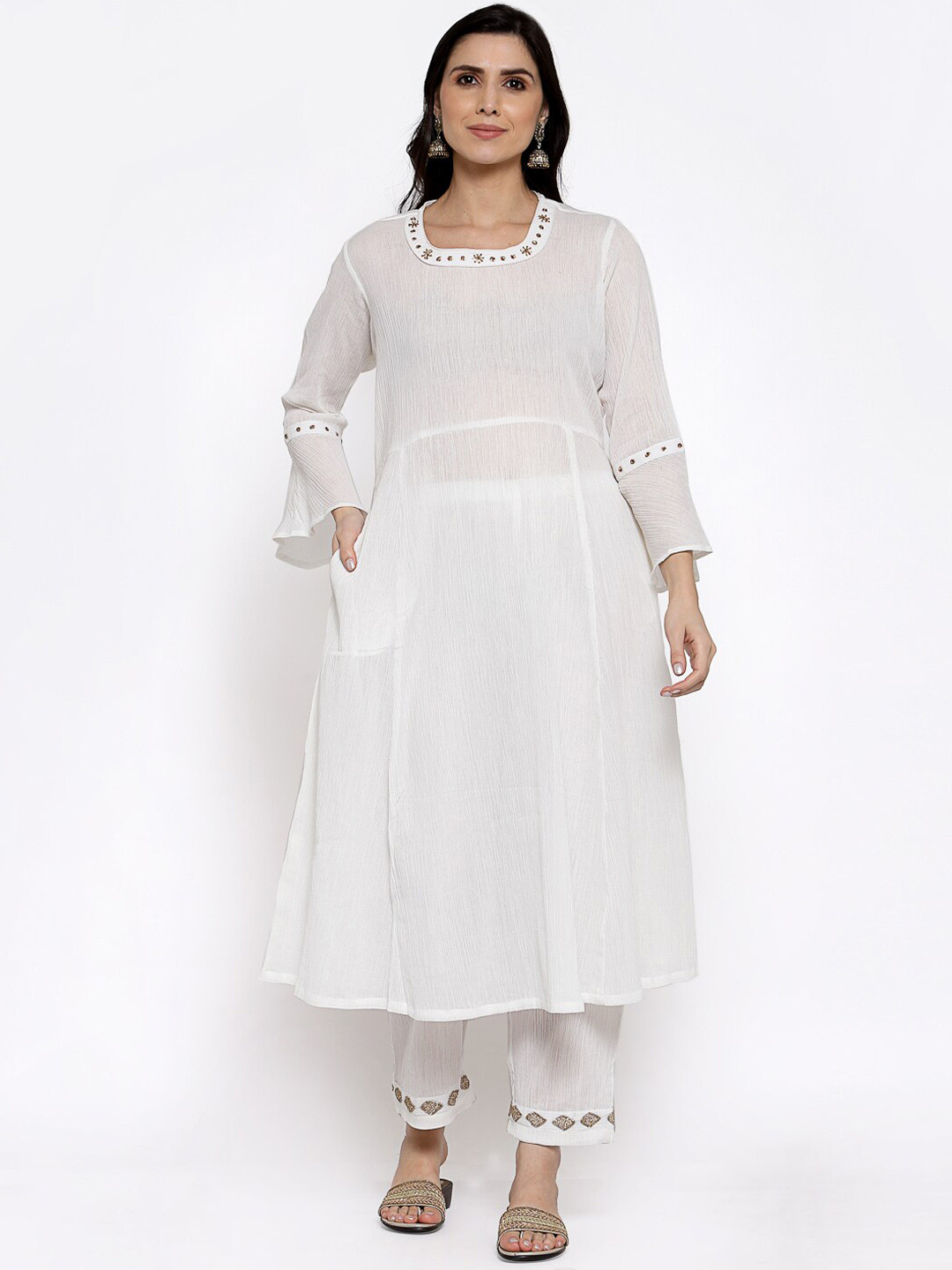 

DART STUDIO Women White Empire Pure Cotton Kurta with Palazzos