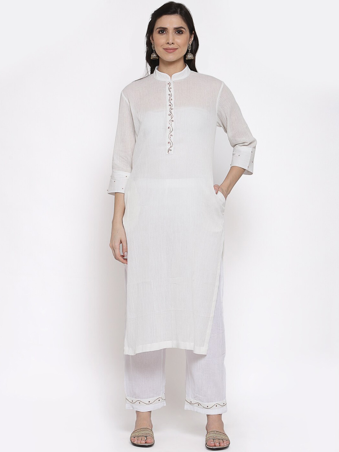 

DART STUDIO Women White Regular Pure Cotton Kurta with Palazzos