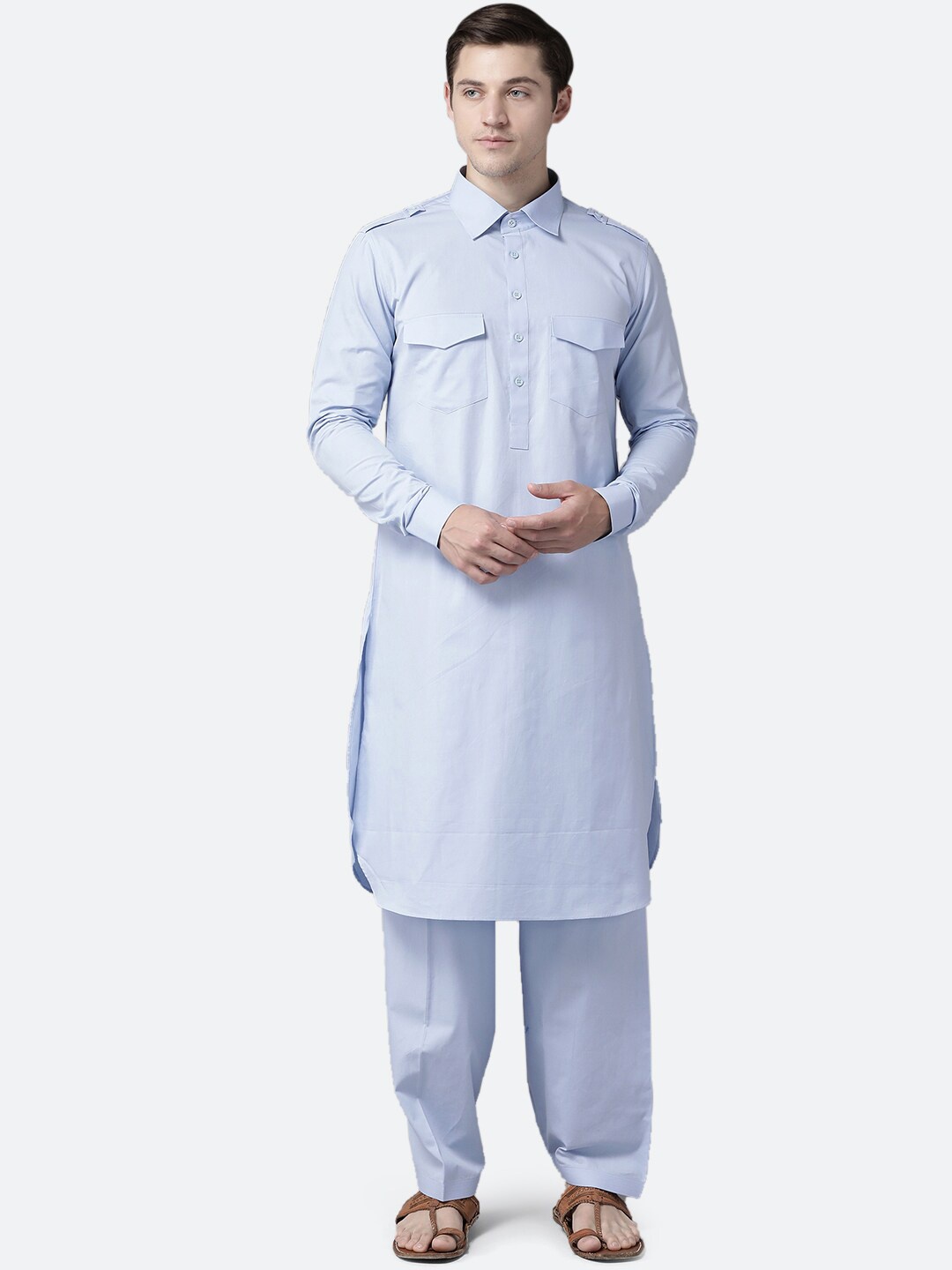 

See Designs Men Blue Regular Pure Cotton Kurta with Salwar
