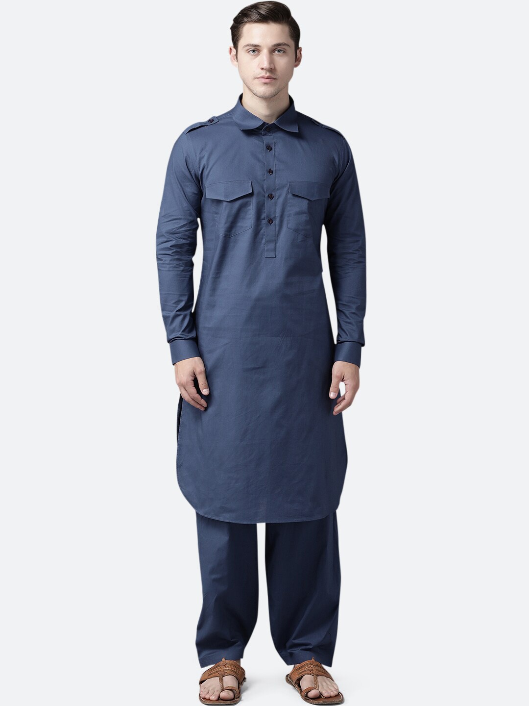 

See Designs Men Navy Blue Regular Pure Cotton Kurta with Salwar