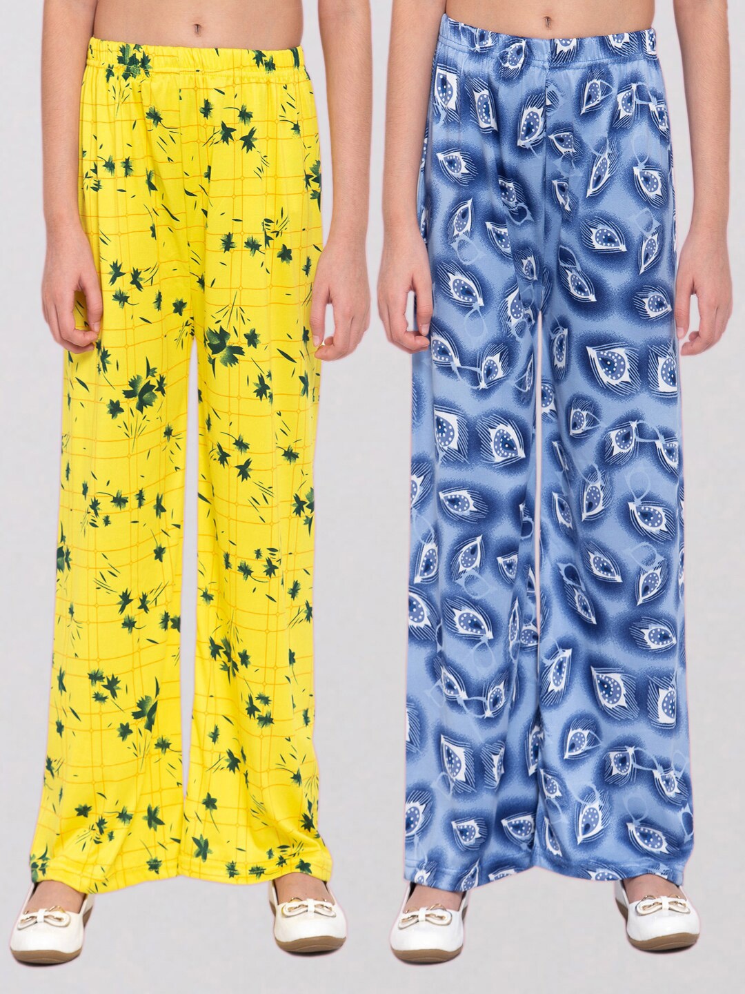 

KLOTTHE Girls Blue & Yellow Set of 2 Floral Printed Palazzos