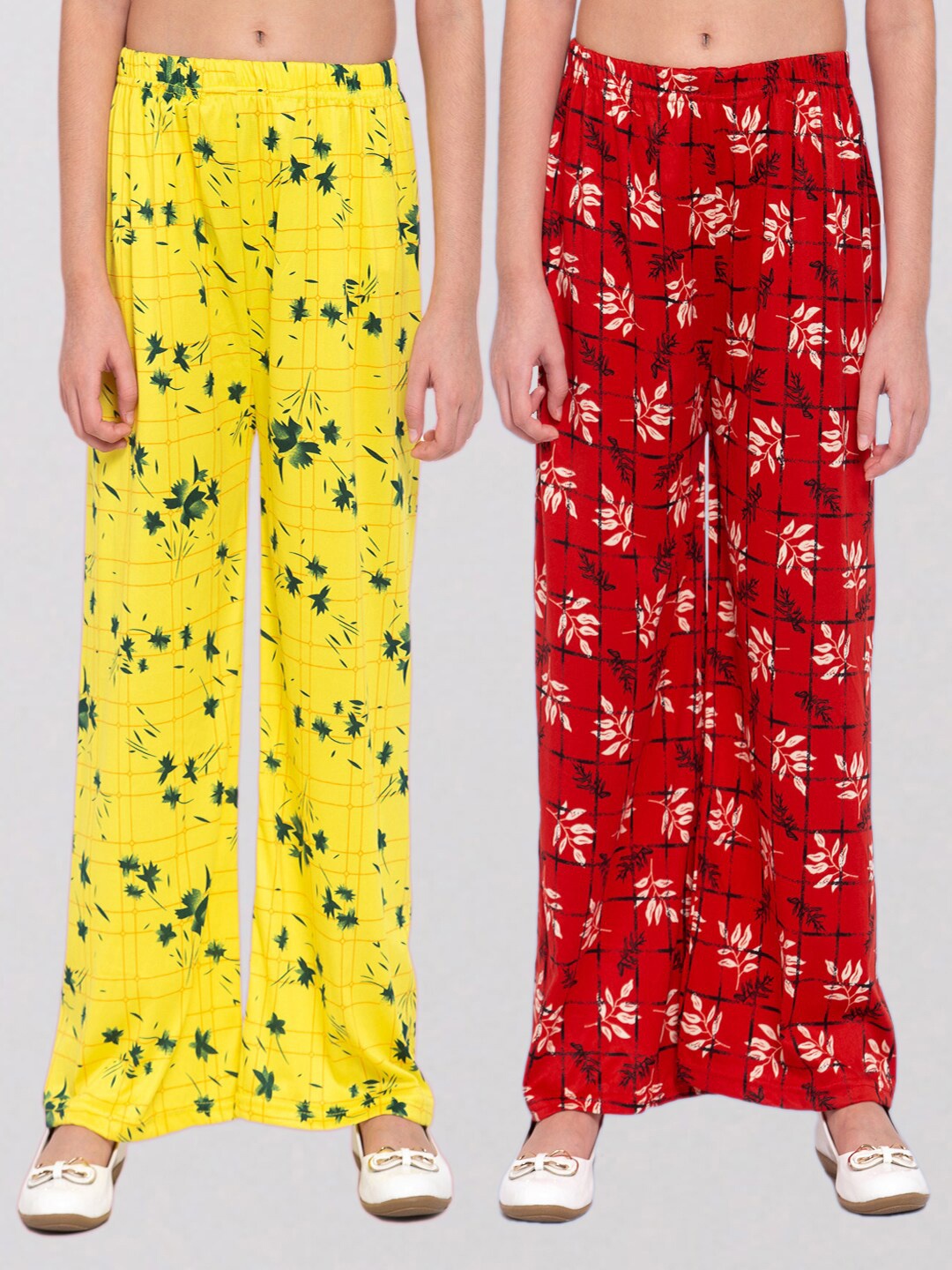 

KLOTTHE Girls Set of 2 Multi Printed Palazzos, Yellow