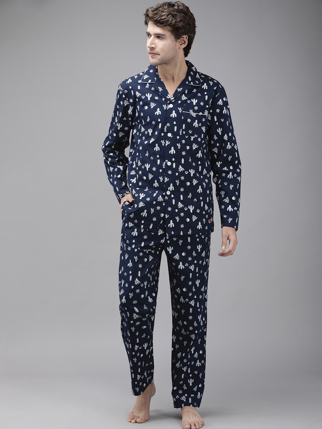 

THE BEAR HOUSE Men Navy Blue Printed Night suit