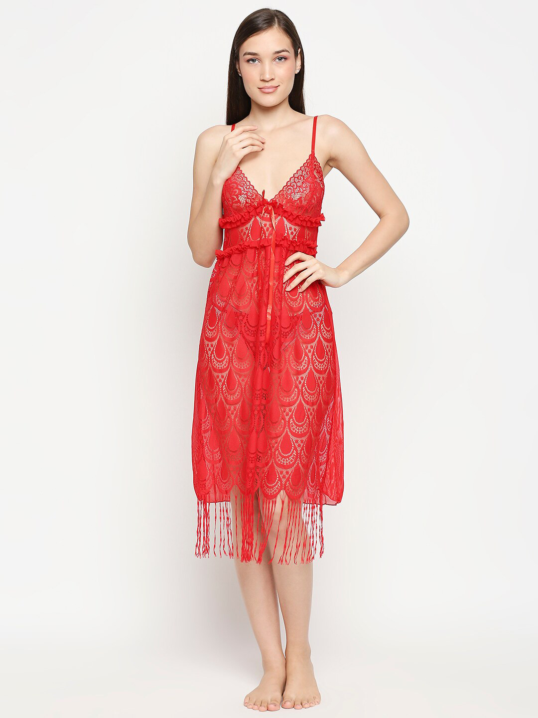 

Lady Love Red Net Baby Doll with Asymmetric