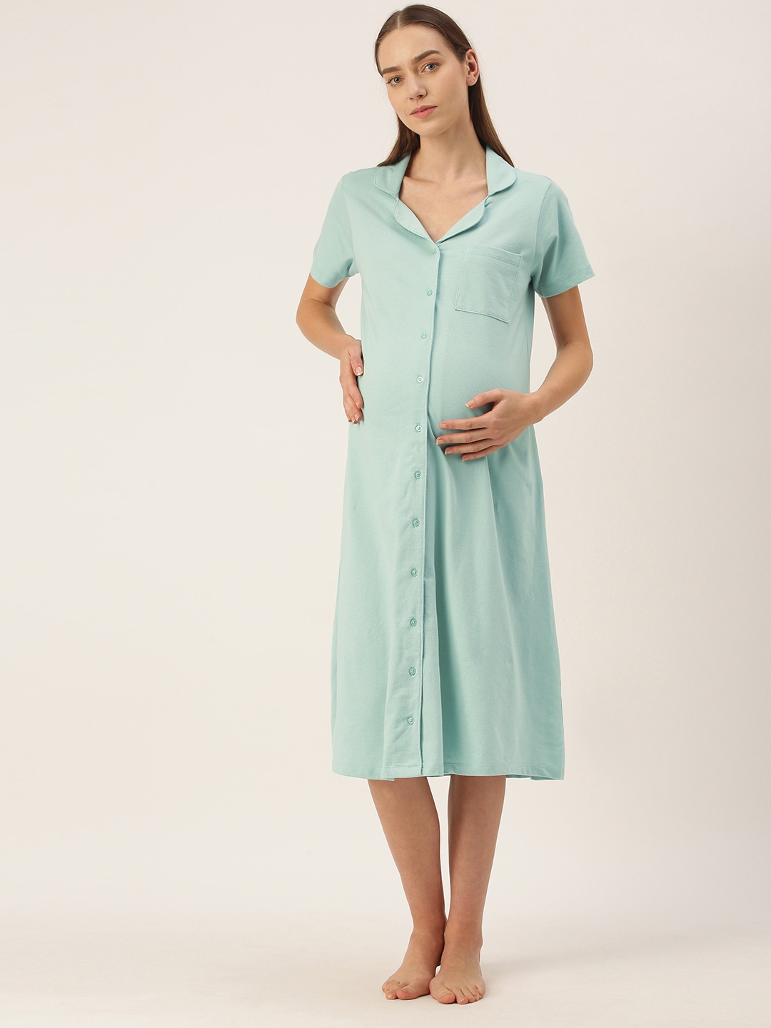 

Nejo Teal Maternity Shirt Midi Dress