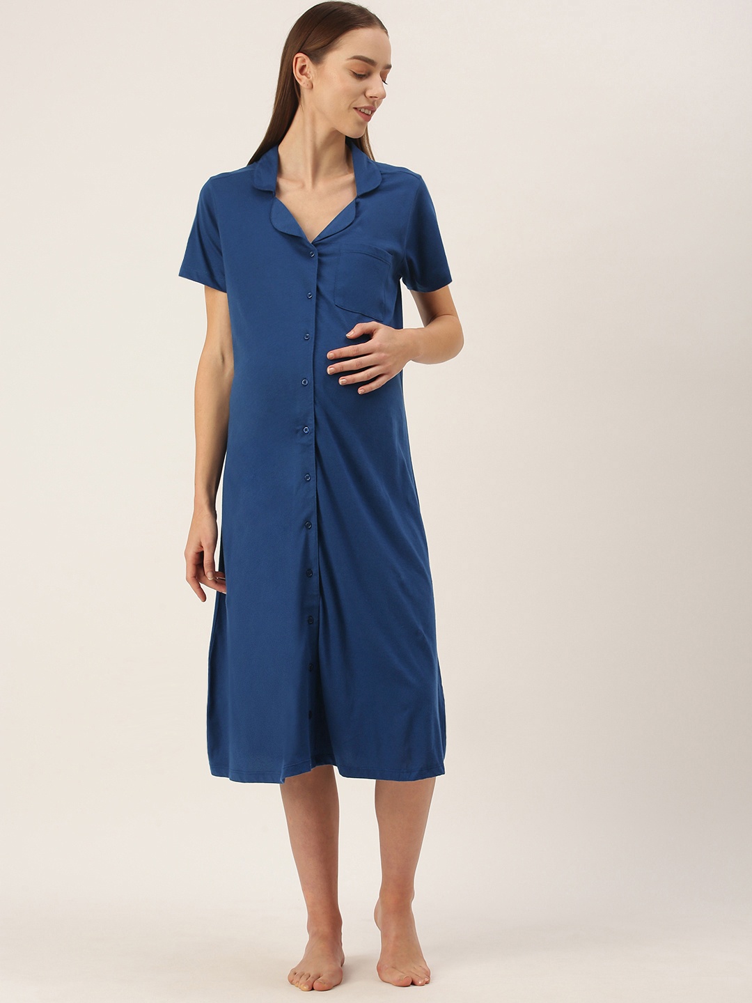 

Nejo Navy Blue Maternity Shirt Midi Dress
