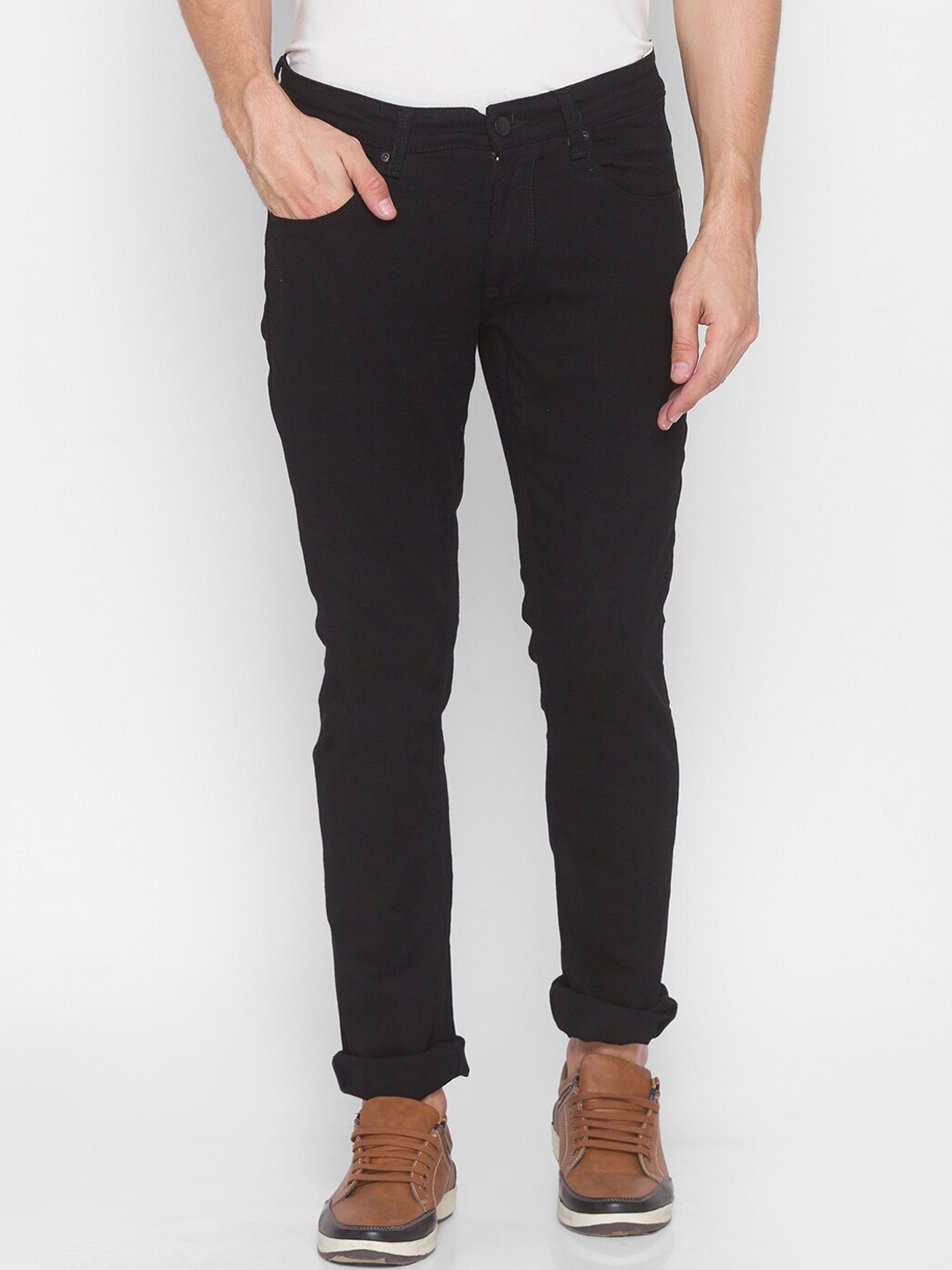 

SPYKAR Men Black Slim Fit Low-Rise Pure Cotton Jeans