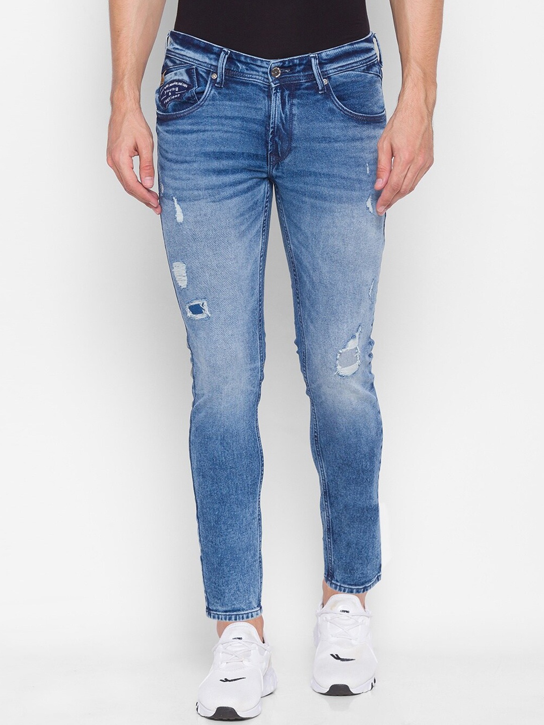 

SPYKAR Men Blue Kano Slim Fit Mildly Distressed Light Fade Pure Cotton Jeans