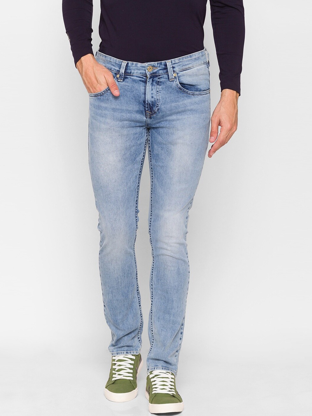 

SPYKAR Men Blue Slim Fit Low-Rise Heavy Fade Pure Cotton Jeans